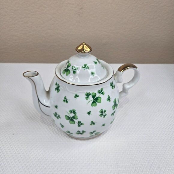 Vintage Lefton Teapot Musical Irish Shamrock St Patricks Day Music Box Japan - Picture 2 of 6